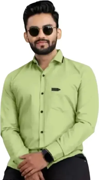Men Solid Green Casual Cotton Shirt Daily Wear Full Sleeve | Stylish Men’s Shirts  thumbnail 0