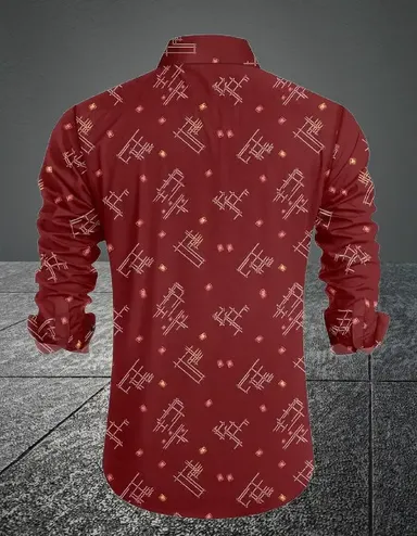 Men Printed Casual Maroon Shirt | Slim Fit Cotton Casual Shirt thumbnail 3