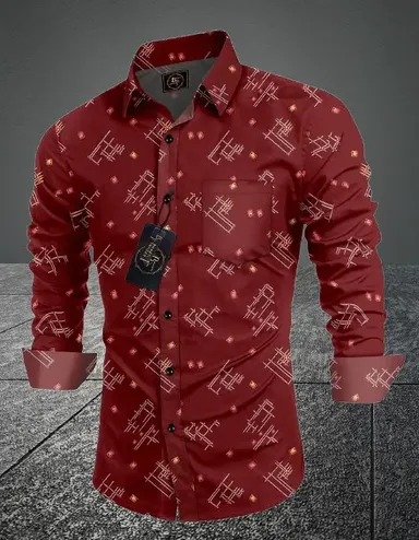 Men Printed Casual Maroon Shirt | Slim Fit Cotton Casual Shirt thumbnail 1
