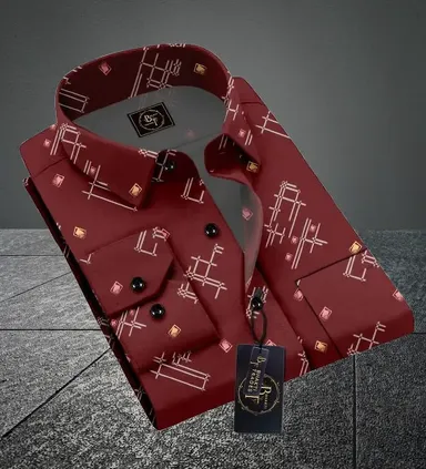 Men Printed Casual Maroon Shirt | Slim Fit Cotton Casual Shirt thumbnail 2