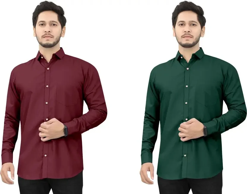 Men Cotton Shirt Maroon Dark Green | Plain Formal Shirt for Office & Party Wear | Dual Color Stylish Premium Shirt for Men image 1