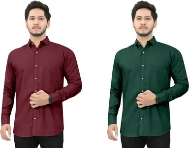  Men Cotton Shirt  Maroon Dark Green | Plain Formal Shirt for Office & Party Wear | Dual Color Stylish Premium Shirt for Men thumbnail 0