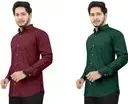 Men Cotton Shirt Maroon Dark Green | Plain Formal Shirt for Office & Party Wear | Dual Color Stylish Premium Shirt for Men image 2