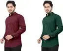  Men Cotton Shirt  Maroon Dark Green | Plain Formal Shirt for Office & Party Wear | Dual Color Stylish Premium Shirt for Men thumbnail 1