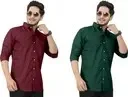 Men Cotton Shirt Maroon Dark Green | Plain Formal Shirt for Office & Party Wear | Dual Color Stylish Premium Shirt for Men image 4