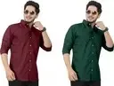  Men Cotton Shirt  Maroon Dark Green | Plain Formal Shirt for Office & Party Wear | Dual Color Stylish Premium Shirt for Men thumbnail 3