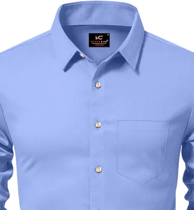 Men Solid Casual Shirt | Light Blue Cotton | Slim Fit  Office & Daily Wear thumbnail 3