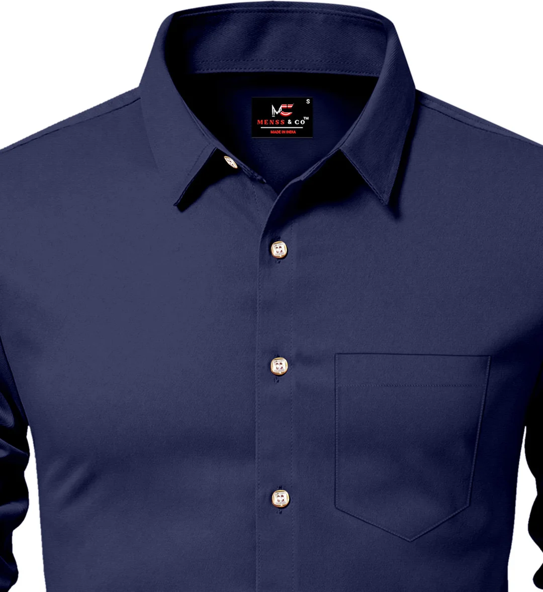Men solid casual dark blue shirt | breathable cotton full sleeve shirt regular fit for office part image 4