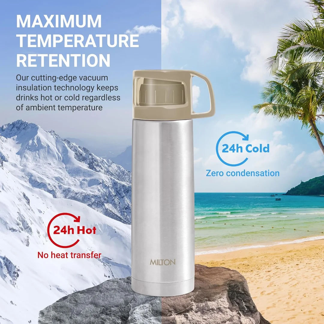 Milton Glassy Thermosteel Flask 1L | Vacuum Insulated, Leak Proof | Hot & Cold 24 Hr | Travel, Office, School Use image 4