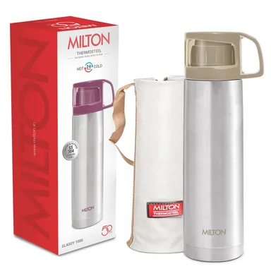 Milton Glassy Thermosteel Flask 1L | Vacuum Insulated, Leak Proof | Hot & Cold 24 Hr | Travel, Office, School Use  thumbnail 0