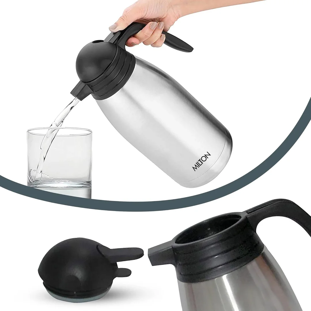 Milton Thermosteel Carafe 1000 ml Stainless Steel Vacuum Insulated Flask with Lid & Handle Silver Double Walled Leak Proof Hot Cold Retention image 6