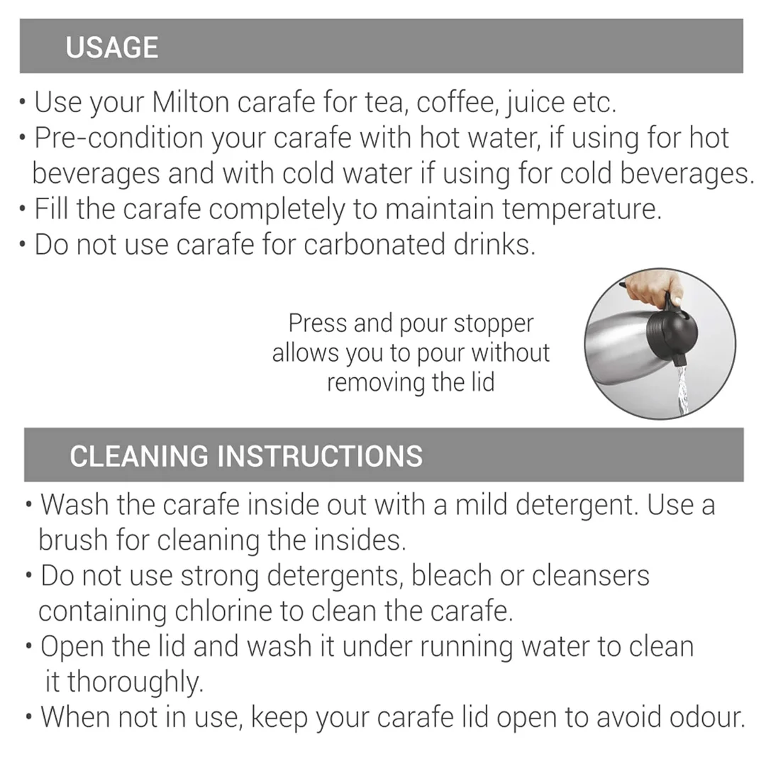 Milton Thermosteel Carafe 1000 ml Stainless Steel Vacuum Insulated Flask with Lid & Handle Silver Double Walled Leak Proof Hot Cold Retention image 7