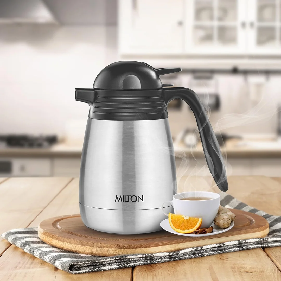 Milton Thermosteel Carafe 1000 ml Stainless Steel Vacuum Insulated Flask with Lid & Handle Silver Double Walled Leak Proof Hot Cold Retention image 8