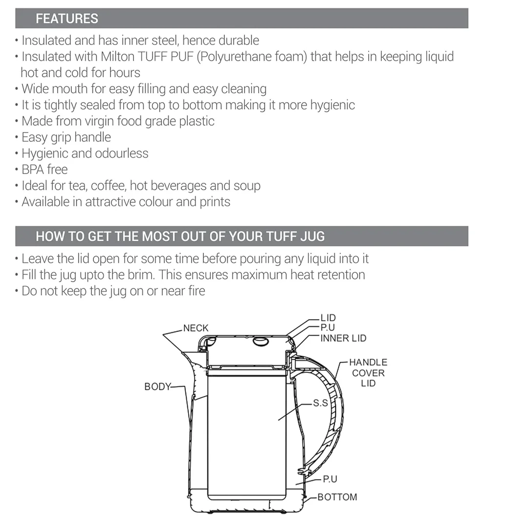 Milton Viva Tuff 750ml Insulated Water Jug, BPA Free Leakproof Stainless Steel Hot & Cold Jug, PU Inner, Ideal for Tea, Coffee, Hot Beverages, Brown image 7