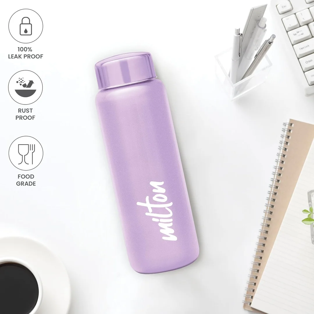 Milton Stainless Steel Water Bottle 1000 ml | Leak Proof Rust Proof | Gym Office School Use | ISI Certified | Purple Color image 2