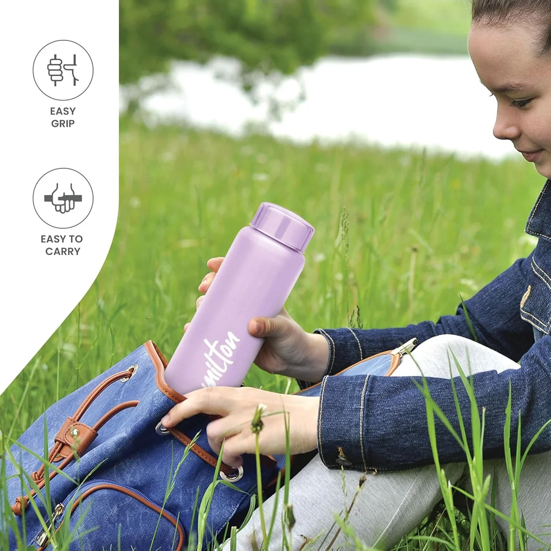 Milton Stainless Steel Water Bottle 1000 ml | Leak Proof Rust Proof | Gym Office School Use | ISI Certified | Purple Color image 3