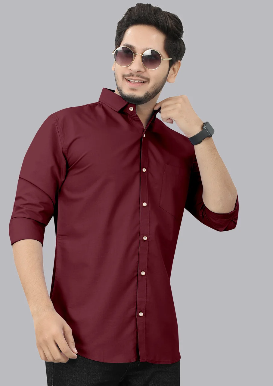 Men’s Maroon Solid Casual Shirt | Partywear Officewear Stylish Fit Affordable,  image 1