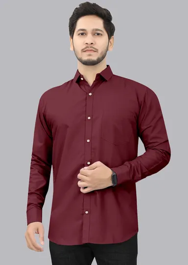 Men’s Maroon Solid Casual Shirt | Partywear Officewear Stylish Fit Affordable,  thumbnail 3