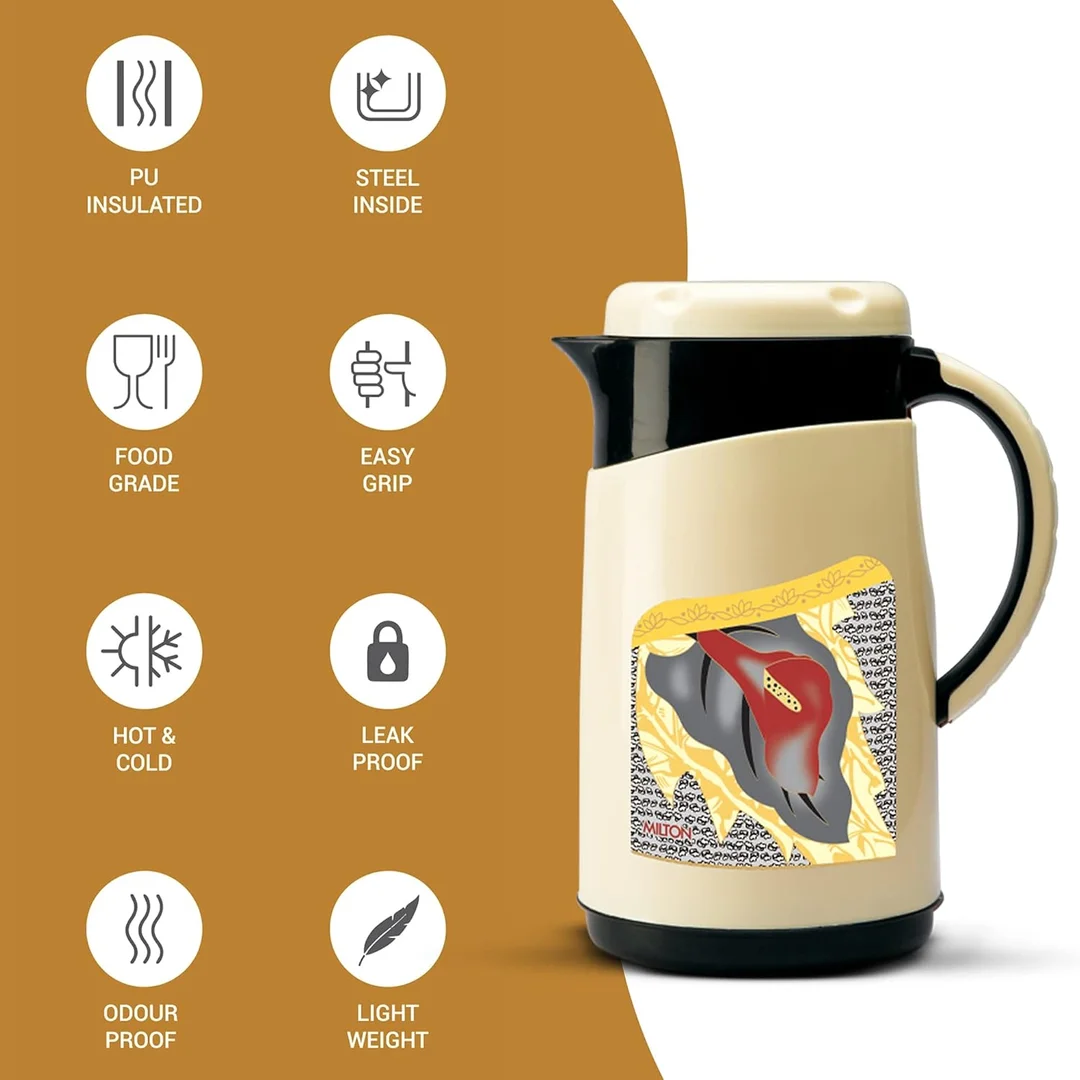 Milton Viva Tuff 750 ml Insulated Jug Black PU Vacuum Steel Leakproof Hot Cold Water Tea Coffee Flask BPA-Free Everyday Use image 3