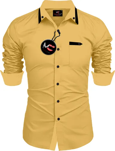 Men’s Self Design Shirt | Yellow Cotton Casual Shirt Summer Wear Stylish Everyday Fit for Men| Light Fabric thumbnail 1