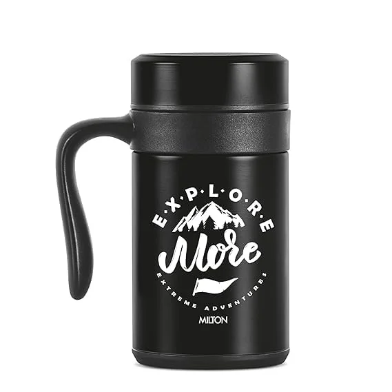 MILTON Cosmic 500 Thermosteel 440 ml Stainless Steel Coffee Mug, Black, Vacuum Insulated Hot & Cold Mug for Office & Travel image 1