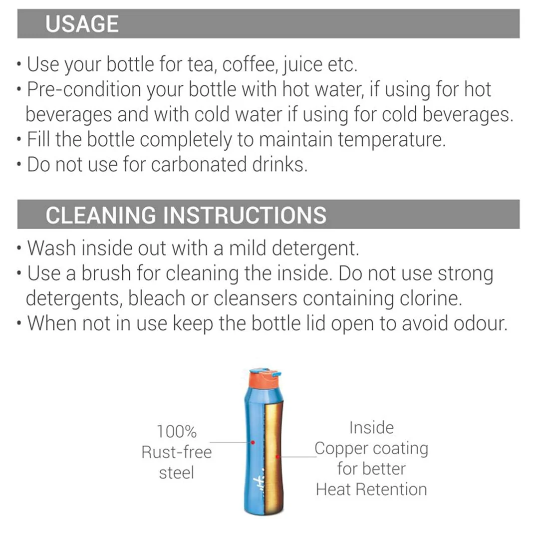 Milton Stark 900 Thermosteel Insulated Water Bottle 790 ml Blue 24 Hours Hot Cold Leak Proof Stainless Steel Bottle image 7