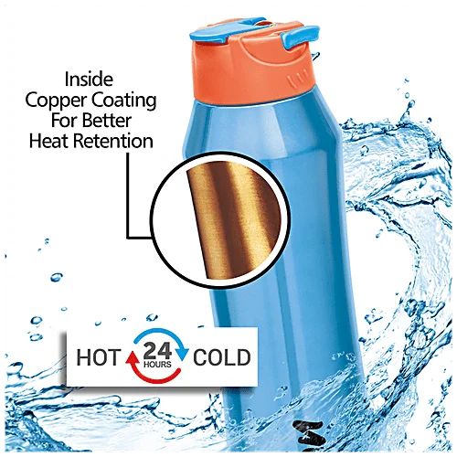 Milton Stark 900 Thermosteel Insulated Water Bottle 790 ml Blue 24 Hours Hot Cold Leak Proof Stainless Steel Bottle image 3