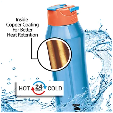 Milton Stark 900 Thermosteel Insulated Water Bottle 790 ml Blue 24 Hours Hot Cold Leak Proof Stainless Steel Bottle thumbnail 2