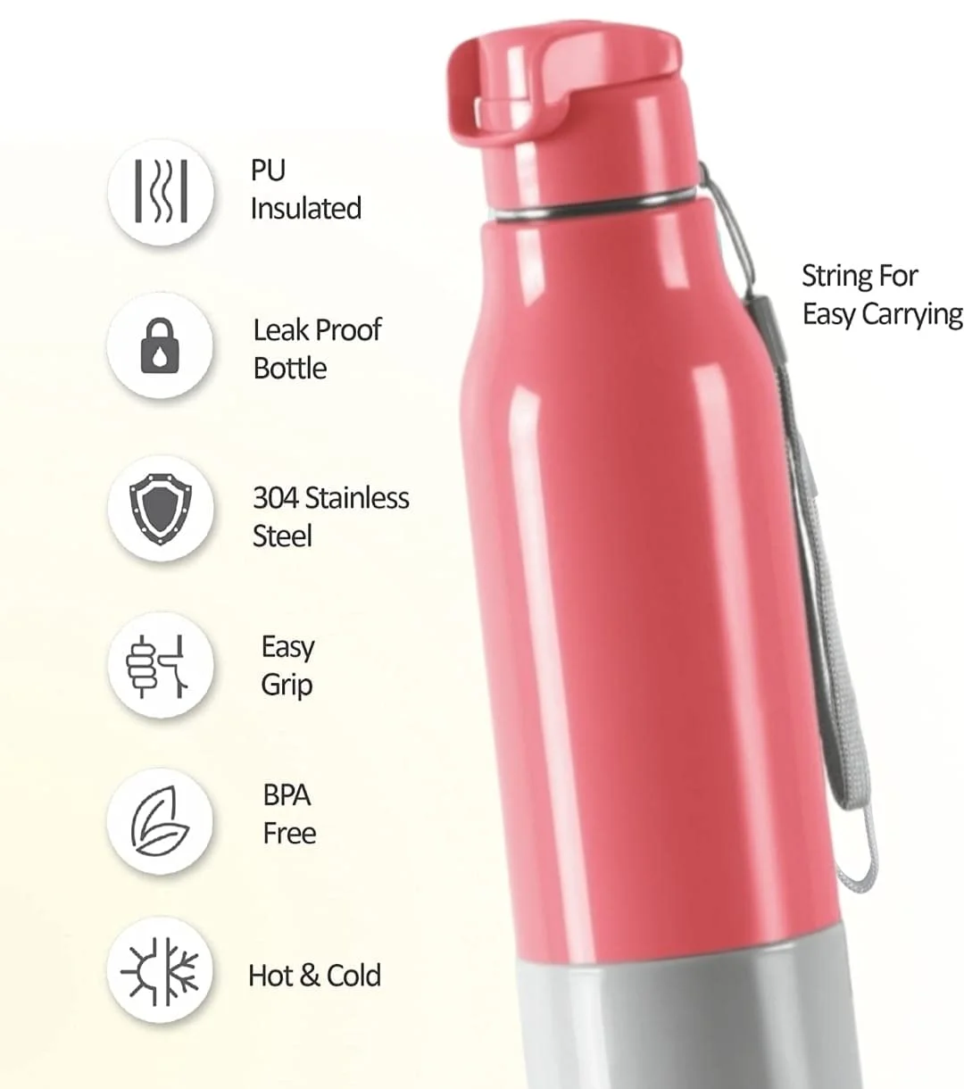 Milton Steel Sprint 900 Insulated Stainless Steel Water Bottle 630ml Easy Grip Leak Proof Bottle for School Office Gym Travel Pink image 3