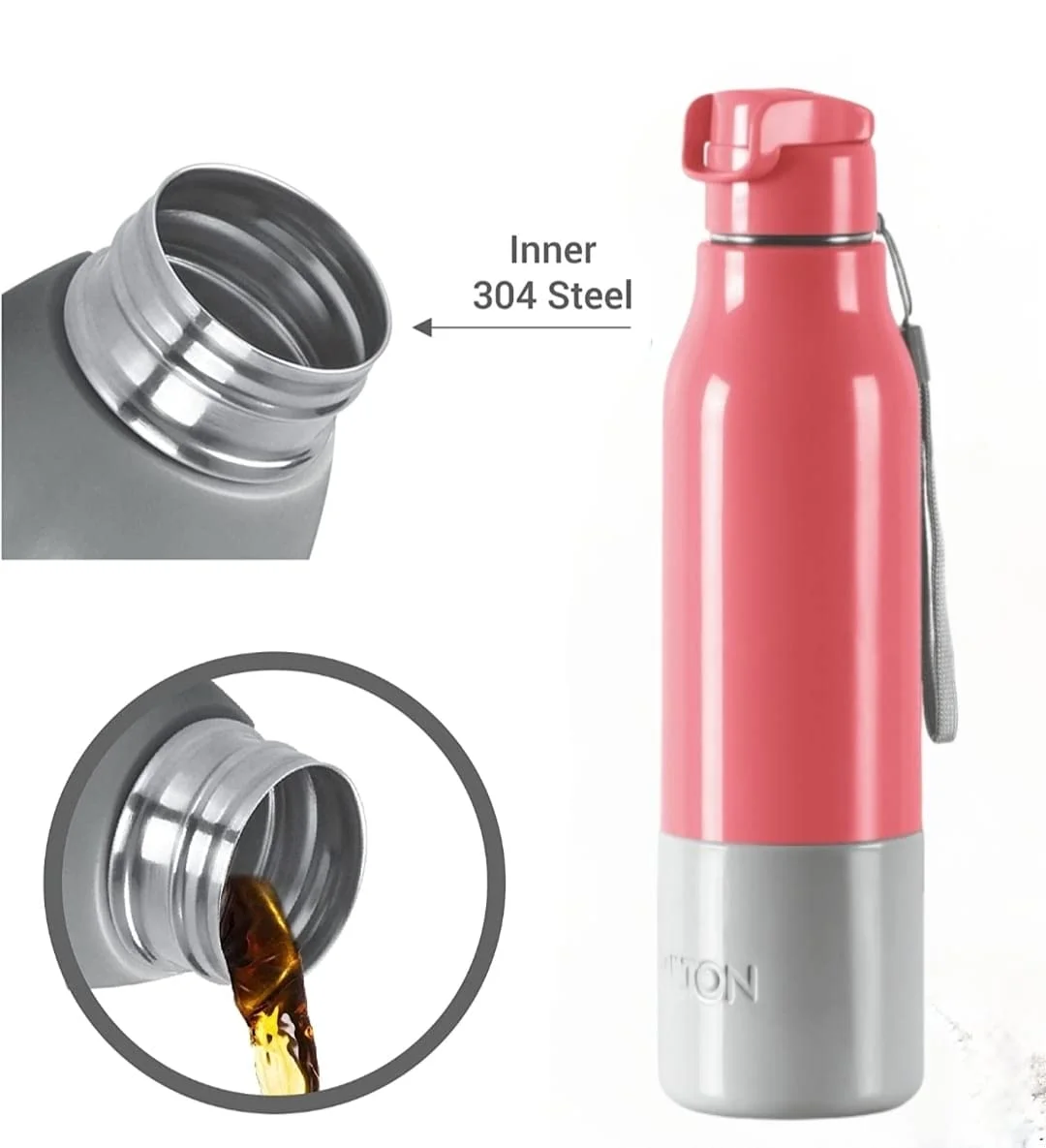 Milton Steel Sprint 900 Insulated Stainless Steel Water Bottle 630ml Easy Grip Leak Proof Bottle for School Office Gym Travel Pink image 4