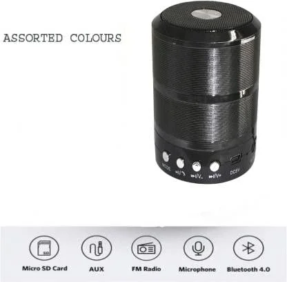 WS-887 Wireless Bluetooth Speaker | 10W Bass, Mic| FM |SD Card | Black image 3