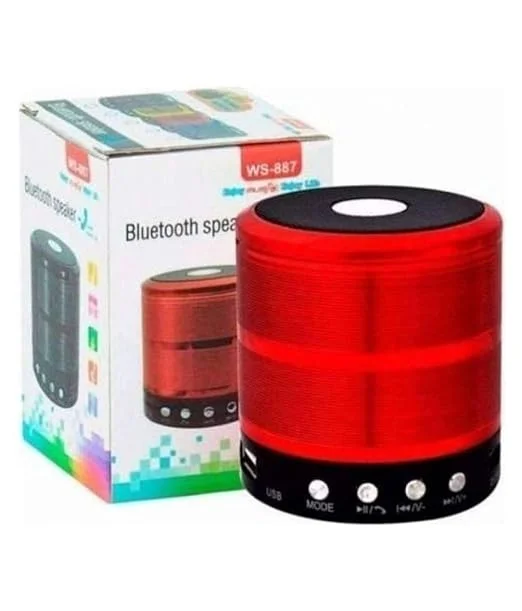 WS-887 Mini Bluetooth Speaker | FM Radio USB AUX Memory Card Support | Rechargeable Wireless Speaker Red |Compact Travel-Friendly image 4