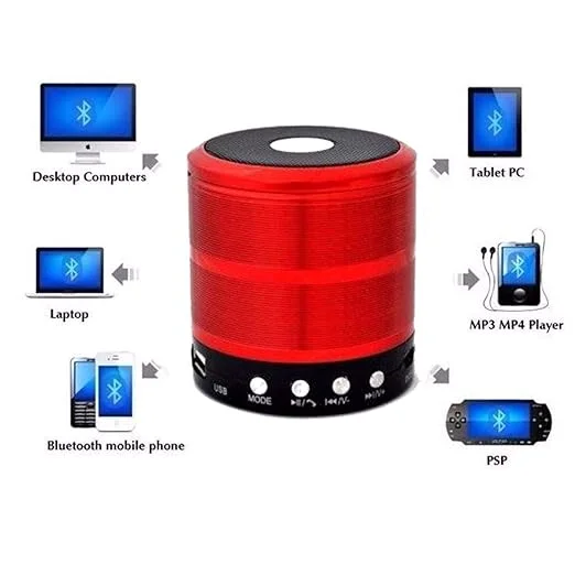 WS-887 Mini Bluetooth Speaker | FM Radio USB AUX Memory Card Support | Rechargeable Wireless Speaker Red |Compact Travel-Friendly image 3