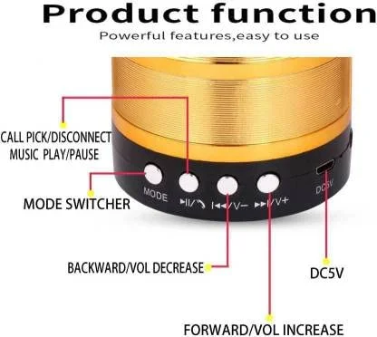 WEIRD WOLF WS-887 Bluetooth Speaker 10W | Mini Wireless Speaker with Mic | Deep Bass Portable Home Audio | Golden Color image 2