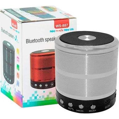 WS-887 Mini Bluetooth Speaker with FM USB AUX Deep Bass | Silver | Compact Wireless Music System for Travel Home Office thumbnail 2