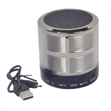 WS-887 Mini Bluetooth Speaker with FM USB AUX Deep Bass | Silver | Compact Wireless Music System for Travel Home Office thumbnail 1