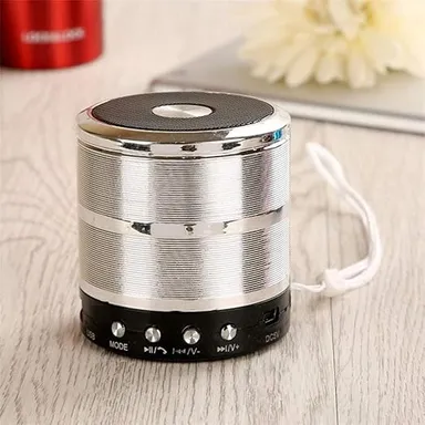 WS-887 Mini Bluetooth Speaker with FM USB AUX Deep Bass | Silver | Compact Wireless Music System for Travel Home Office thumbnail 3