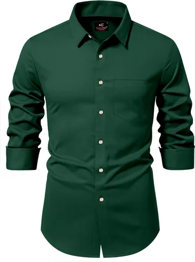 Men’s Solid Green Casual Shirt | Cotton Slim Fit, Budget-Friendly Daily Wear for Guys thumbnail 0