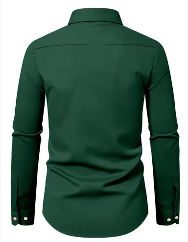 Men’s Solid Green Casual Shirt | Cotton Slim Fit, Budget-Friendly Daily Wear for Guys thumbnail 1