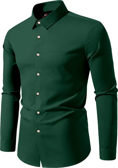 Men’s Solid Green Casual Shirt | Cotton Slim Fit, Budget-Friendly Daily Wear for Guys thumbnail 2