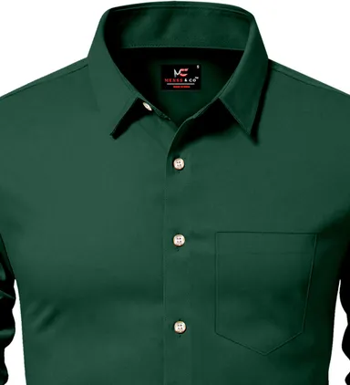 Men’s Solid Green Casual Shirt | Cotton Slim Fit, Budget-Friendly Daily Wear for Guys thumbnail 3