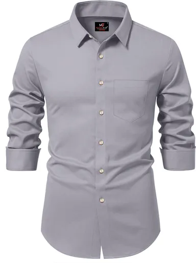 Men’s Solid Grey Casual Shirt | Cotton Slim Fit, Branded Look for Daily Wear | Stylish & Affordable thumbnail 0