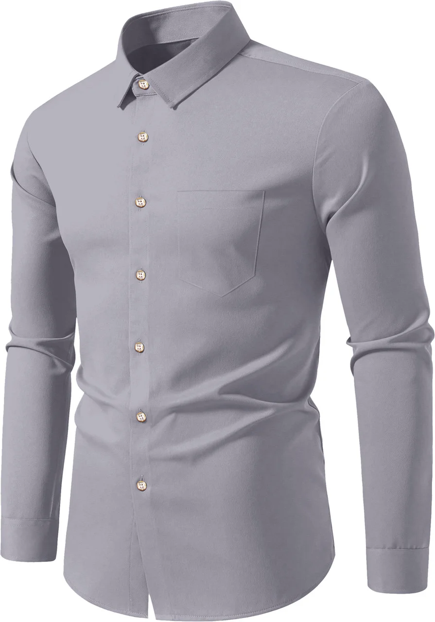 Men’s Solid Grey Casual Shirt | Cotton Slim Fit, Branded Look for Daily Wear | Stylish & Affordable image 3