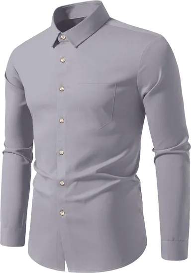 Men’s Solid Grey Casual Shirt | Cotton Slim Fit, Branded Look for Daily Wear | Stylish & Affordable thumbnail 2