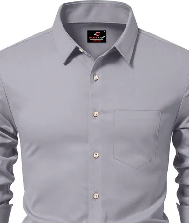 Men’s Solid Grey Casual Shirt | Cotton Slim Fit, Branded Look for Daily Wear | Stylish & Affordable thumbnail 3
