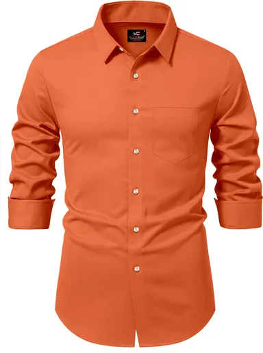 Men’s Solid Orange Casual Shirt | Cotton Slim Fit, Vibrant Daily Wear for Guys | Trendy & Affordable thumbnail 0