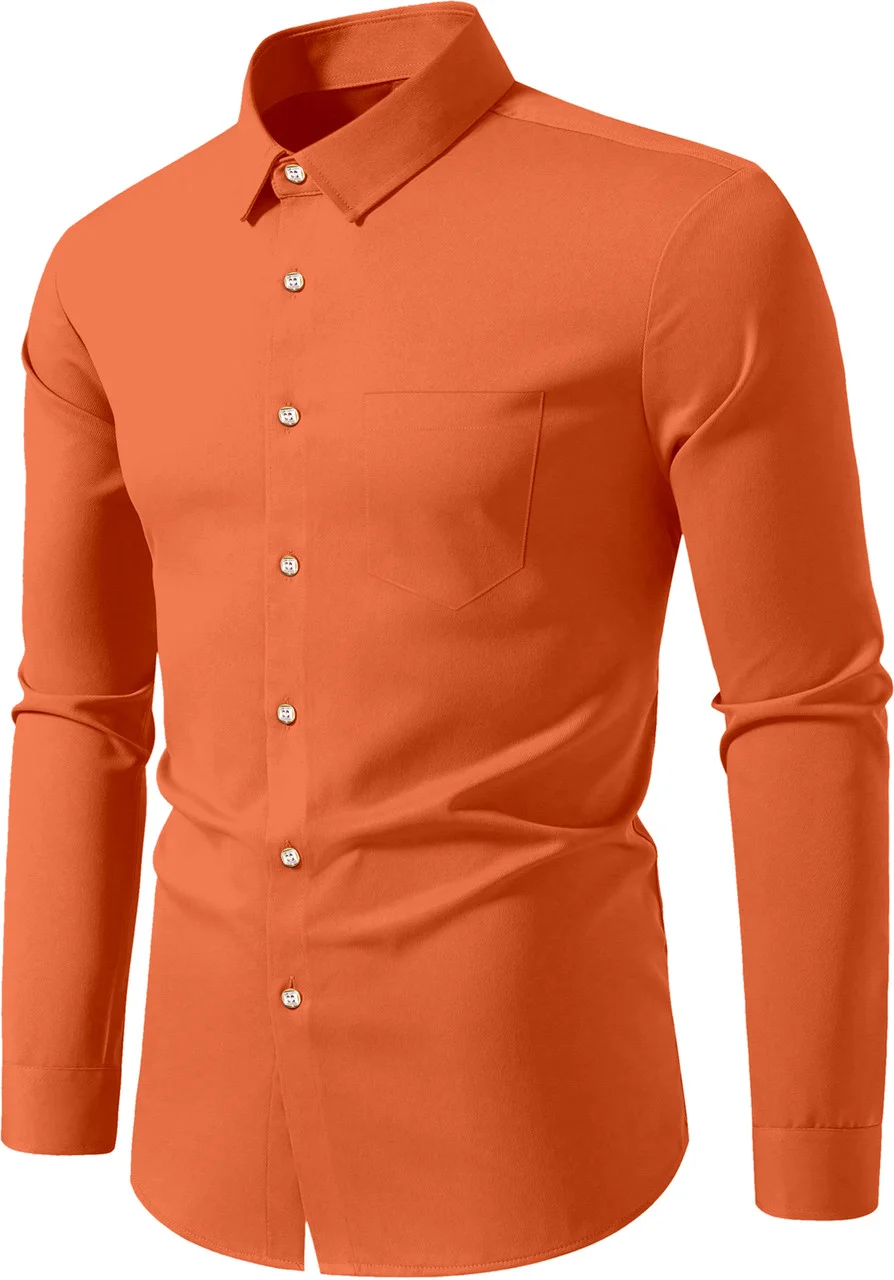 Men’s Solid Orange Casual Shirt | Cotton Slim Fit, Vibrant Daily Wear for Guys | Trendy & Affordable image 3