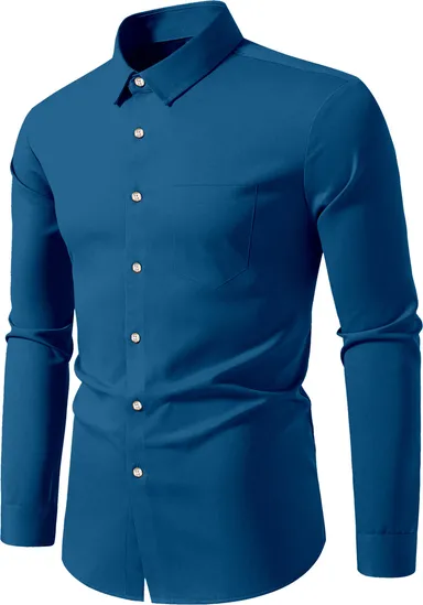 Men’s Solid Blue Casual Shirt | Cotton Slim Fit, Stylish Everyday | Wear for Men Affordable & Branded thumbnail 0