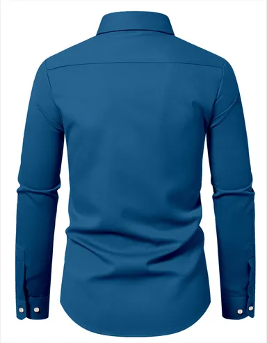 Men’s Solid Blue Casual Shirt | Cotton Slim Fit, Stylish Everyday | Wear for Men Affordable & Branded thumbnail 2