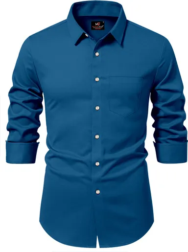 Men’s Solid Blue Casual Shirt | Cotton Slim Fit, Stylish Everyday | Wear for Men Affordable & Branded thumbnail 1